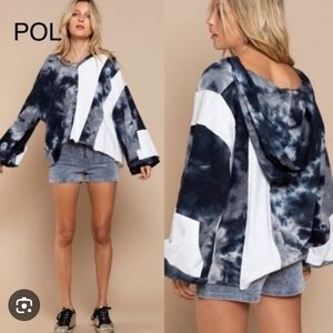 POL Women's Black and White Tie-Dye Hoodie Size Small PTP 25 Length 22